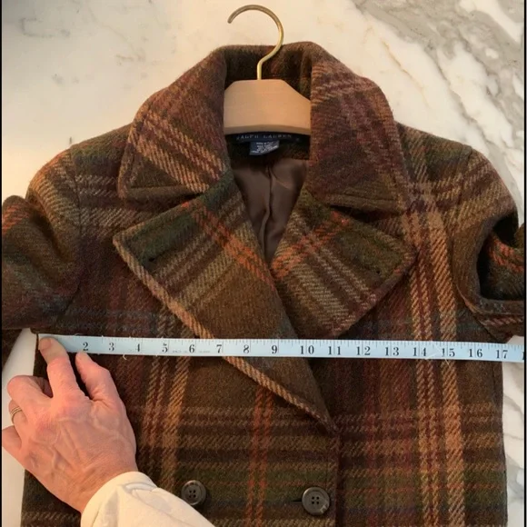 Ralph Lauren Dark Brown Plaid Double Breasted Coat - Picture 6 of 13